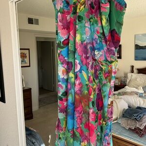 Chadwicks Green and Pink Floral Maxi skirt elastic waistband